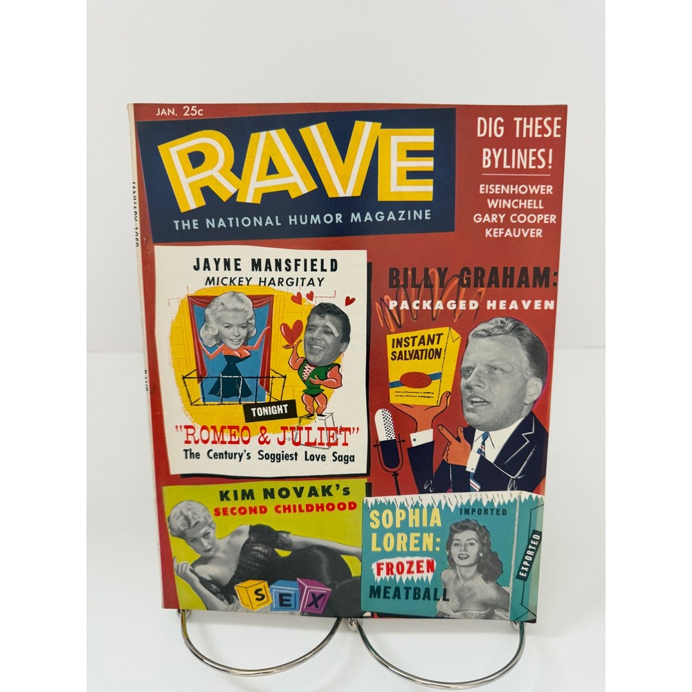 RAVE Humor Magazine Jan 1958 Jayne Mansfield Sophia Loren Billy Graham Vintage